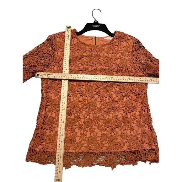 Women’s Adiva Antropologie Crochet Lace Layered Elegant Boho Top Blouse. Coral C - Picture 5 of 8
